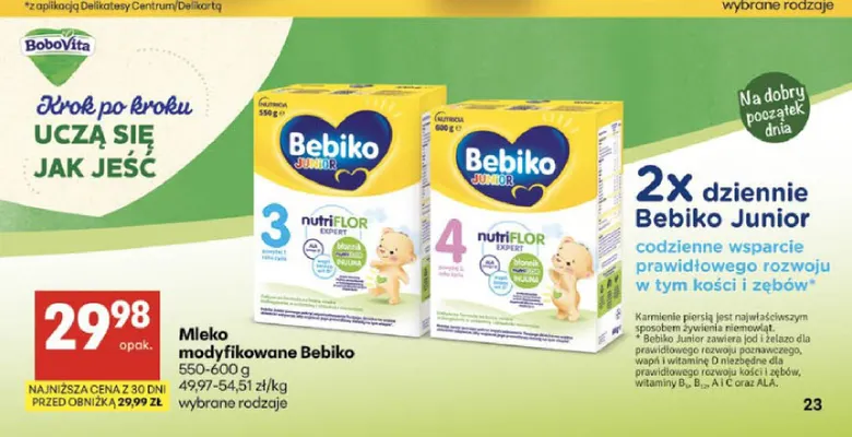 Mleko modyfikowane Bebiko promocja w Delikatesy Centrum