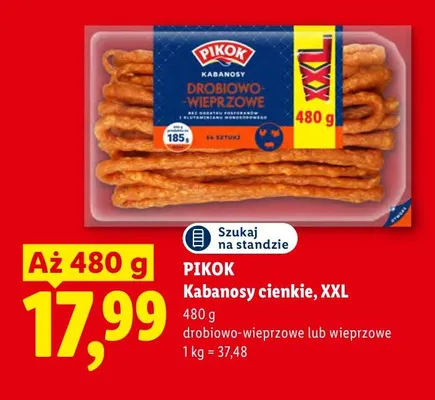 Kabanosy cienkie XXL drobiowo-wieprzowe Pikok promocja w Lidl