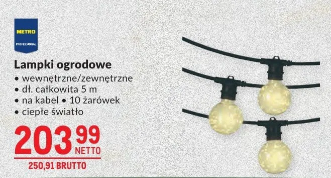 Lampki ogrodowe wewnętrzne/zewnętrzne dl. całkowita 5 m na kabel • 10 żarówek ciepłe światło promocja w Makro