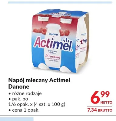 Napój mleczny Actimel Danone 4-pak promocja w Makro