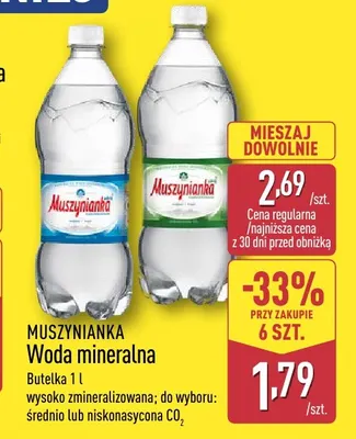 Woda mineralna gazowana średnionasycona CO2 Muszynianka promocja w Aldi