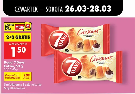 Rogal croissant kakao 2+2 GRATIS promocja w Biedronka
