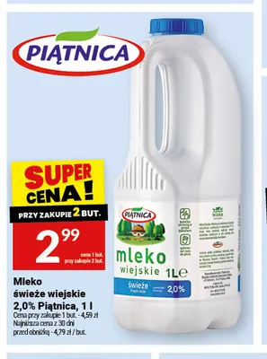 Mleko świeże wiejskie Piątnica 2,0% promocja w Twój Market