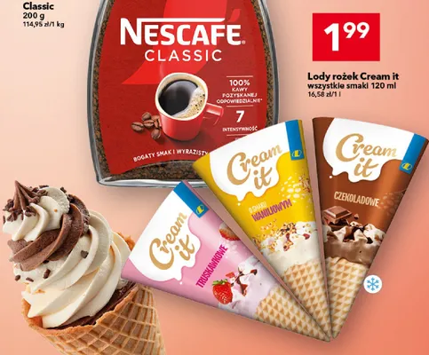 Lody rożek Cream it czekoladowe promocja w LEWIATAN