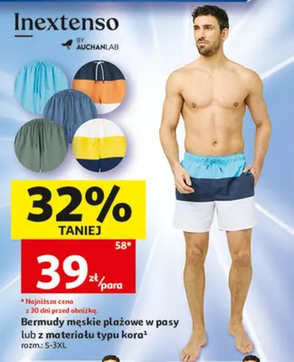 Bermudy męskie plażowe z materiału typu kora Inextenso promocja w Auchan