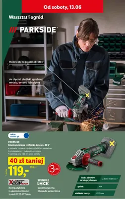 Akumulatorowa szlifierka kątowa 20V PARKSIDE promocja w Lidl