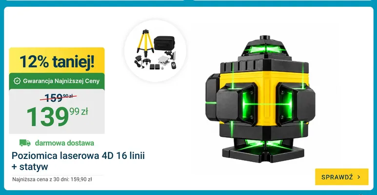 Poziomica laserowa 4D 16 linii + statyw promocja w ERLI