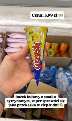Lody rożek Grześki smak cytrynowy promocja w Dino
