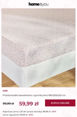 Prześcieradło bawełniane z gumką Avis home&you 180x200x25 cm promocja w home&you