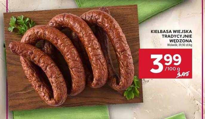 Kiełbasa wiejska tradycyjnie wędzona Wolarek promocja w Stokrotka