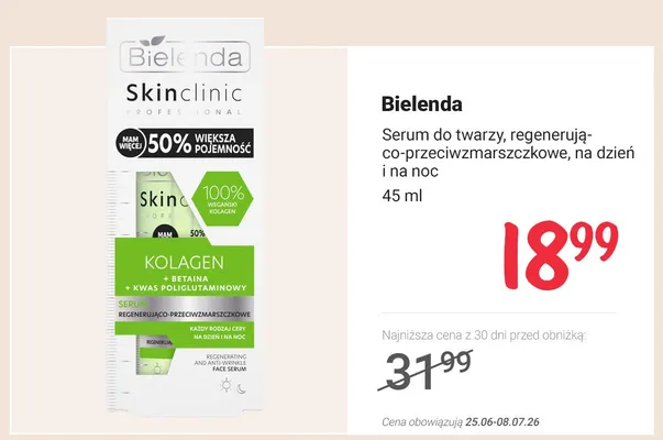 Serum do twarzy Bielenda Skinclinic Professional regenerująco-przeciwzmarszczkowe promocja w Rossmann
