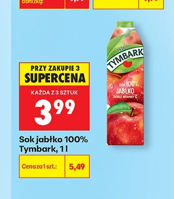 Sok jabłko 100% Tymbark promocja w Biedronka