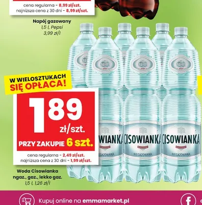Woda Cisowianka lekko gaz. promocja w emma MARKET