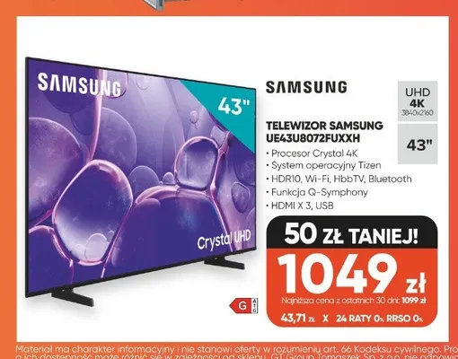 Telewizor SAMSUNG UE43U8072FUXXH promocja w Max Elektro