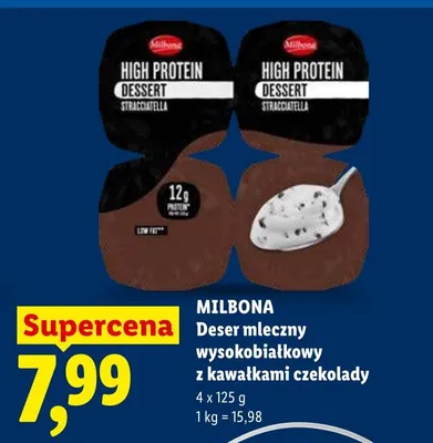 Deser mleczny wysokobiałkowy z kawałkami czekolady Milbona High Protein Dessert Stracciatella promocja w Lidl