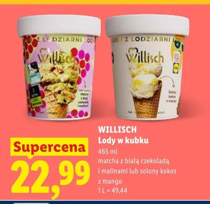 Lody w kubku Willisch matcha z białą czekoladą i malinami promocja w Lidl