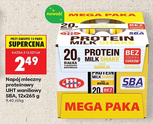 Napój mleczny proteinowy UHT waniliowy SBA 12-pak promocja w Biedronka