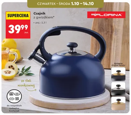Czajnik z gwizdkiem 2,3 l ze stali nierdzewnej Florina promocja w Biedronka