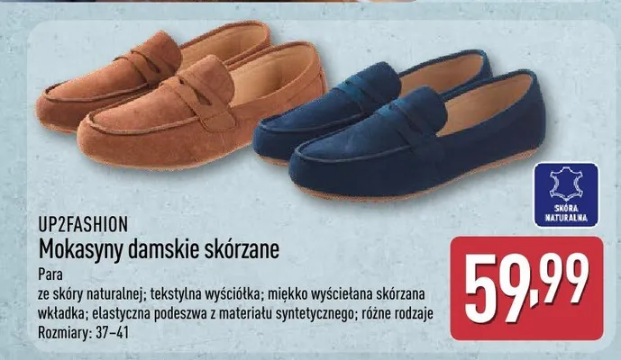 Mokasyny damskie skórzane promocja w Aldi