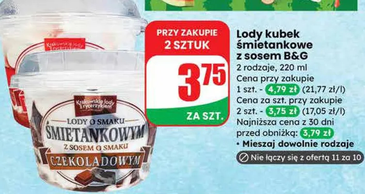 Lody kubek śmietankowe z sosem promocja w Dino