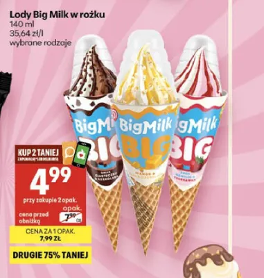 Lody rożek Big Milk mango promocja w Delikatesy Centrum