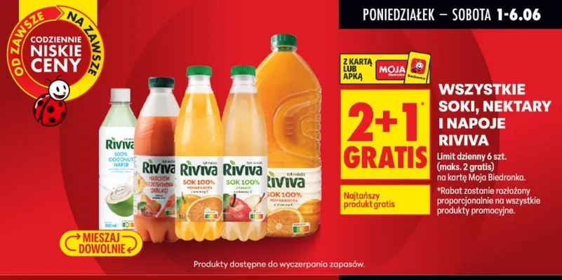 Sok 100% Jabłko Riviva promocja w Biedronka
