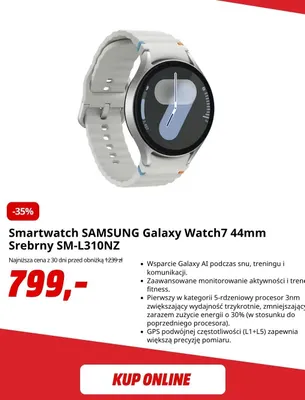 Smartwatch Samsung Galaxy Watch7 44 mm srebrny SM-L310NZ promocja w Media Markt
