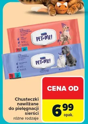 Chusteczki nawilżane do pielęgnacji sierści Pet+Me promocja w Carrefour