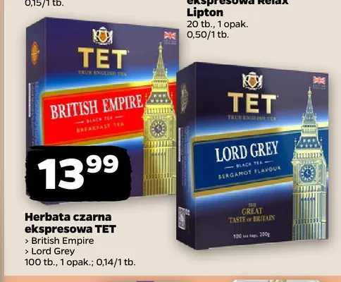 Herbata czarna ekspresowa TET British Empire promocja w Netto