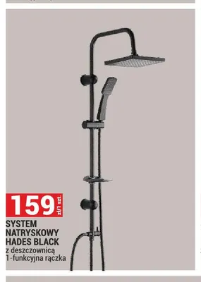System natryskowy Hades Black z deszczownicą 1-funkcyjna rączka promocja w Merkury Market