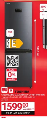 Chłodziarko-zamrażarka TOSHIBA GR-RB449WE-PMJ 338l promocja w Selgros