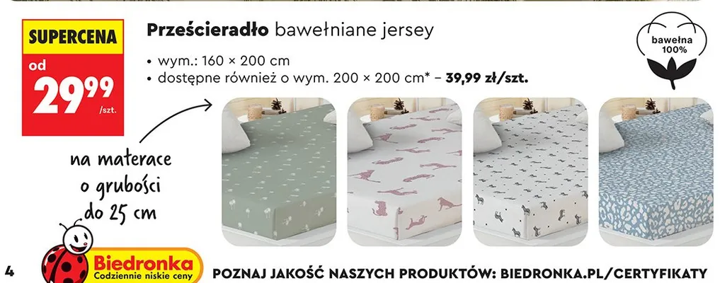 Prześcieradło bawełniane jersey promocja w Biedronka
