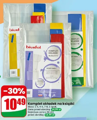 Komplet okładek na książki klasa 1-3 Biurfol promocja w Dino