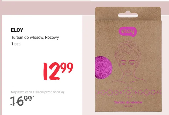 Turban do włosów, różowy Eloy promocja w Rossmann