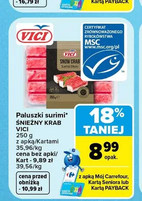 Paluszki surimi Śnieżny Krab Vici promocja w Carrefour