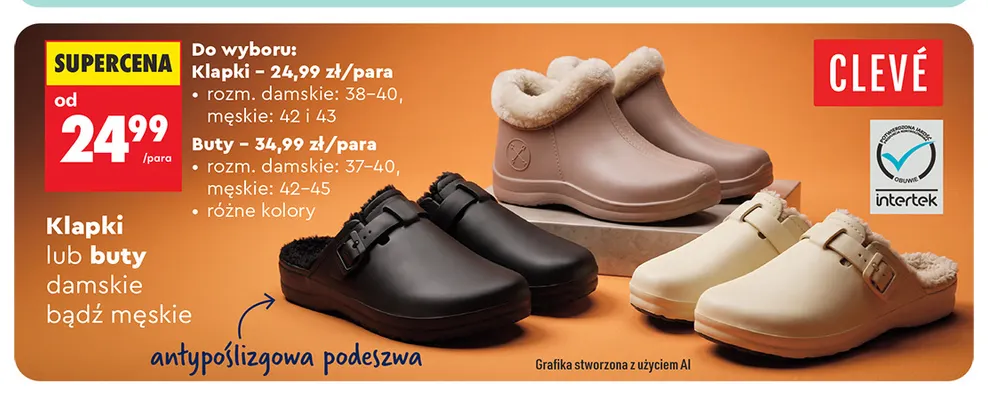 Klapki damskie bądź męskie Clevé promocja w Biedronka