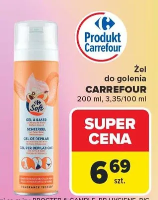 Żel do golenia Carrefour 200ml, 3.35/100ml promocja w Carrefour