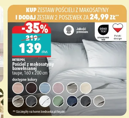 Pościel z makosatyny bawełnianej DETEXPOL taupe 160x200cm promocja w Biedronka Home