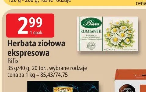 Herbata ziołowa ekspresowa Bifix promocja w Leclerc