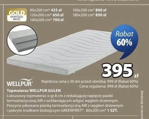 Topmaterac WELLPUR GULEN 80x200 cm promocja w Jysk