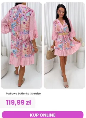 Sukienka damska pudrowa oversize ModnaKiecka.pl promocja w Modna Kiecka