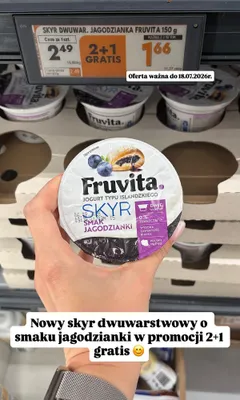 Skyr dwuwarstwowy Fruvita o smaku jagodzianki promocja w Biedronka