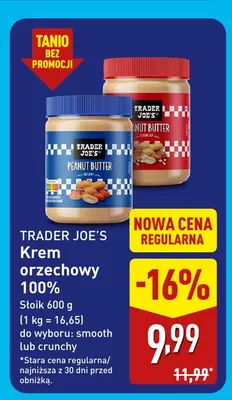 Krem orzechowy 100% smooth Trader Joe's promocja w Aldi