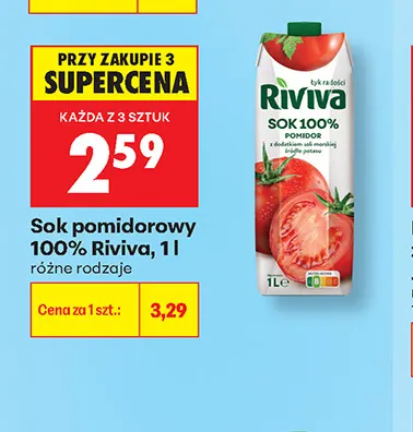 Sok pomidorowy Riviva 100% promocja w Biedronka