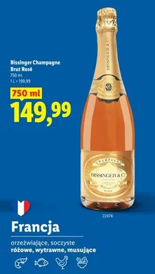 Wino musujące Szampan Bissinger Champagne Brut Rosé promocja w Lidl