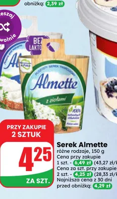 Serek Almette bez laktozy promocja w Dino