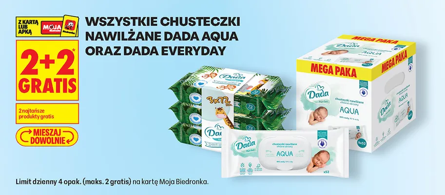 Chusteczki nawilżane Dada Aqua promocja w Biedronka