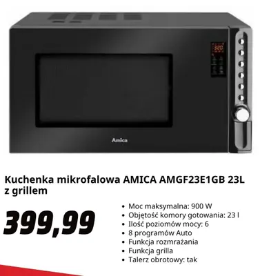 Kuchenka mikrofalowa Amica AMGF23E1GB 23 l z grillem promocja w Media Markt