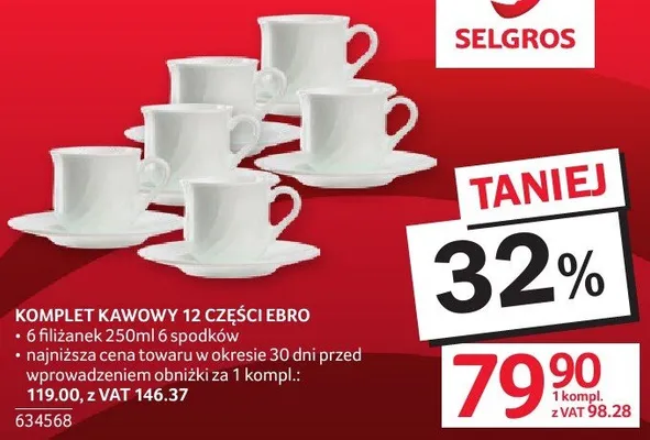 Komplet kawowy 12 części EBRO promocja w Selgros