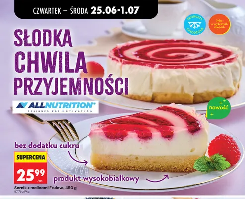 Sernik z malinami ALLNUTRITION Frulove promocja w Biedronka